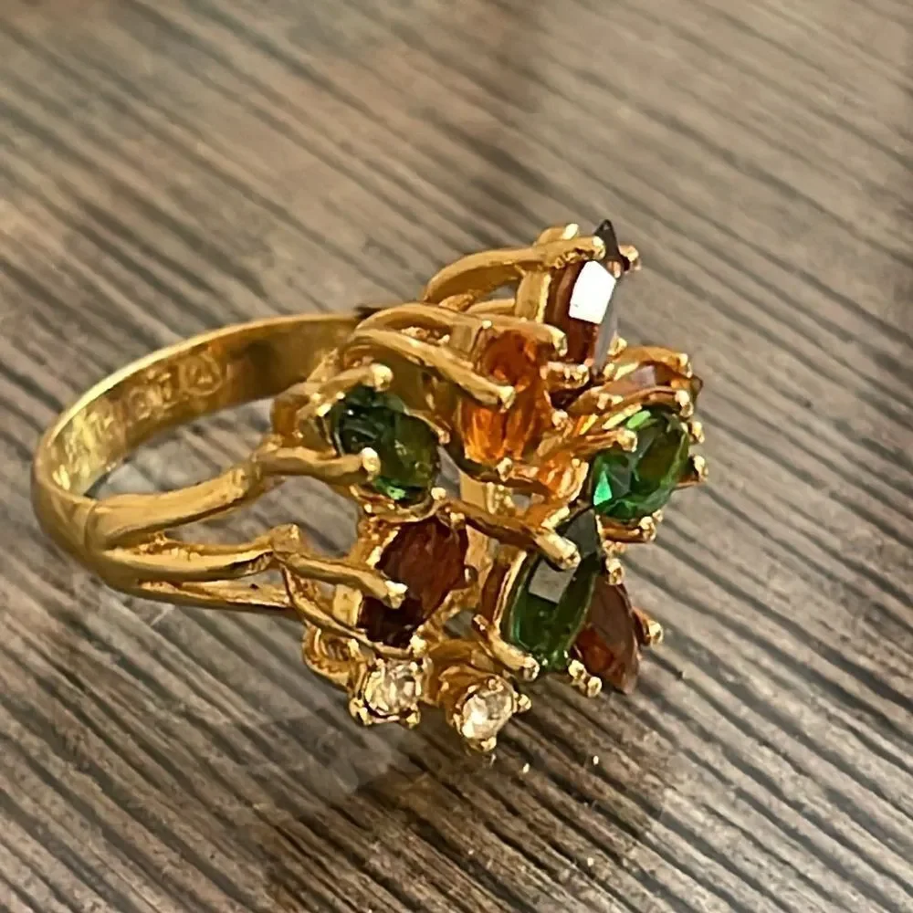 Vintage 18KT HGE Multicolor Cluster Stone Ring Sz 6 - Aurora Jewelry Co. ?